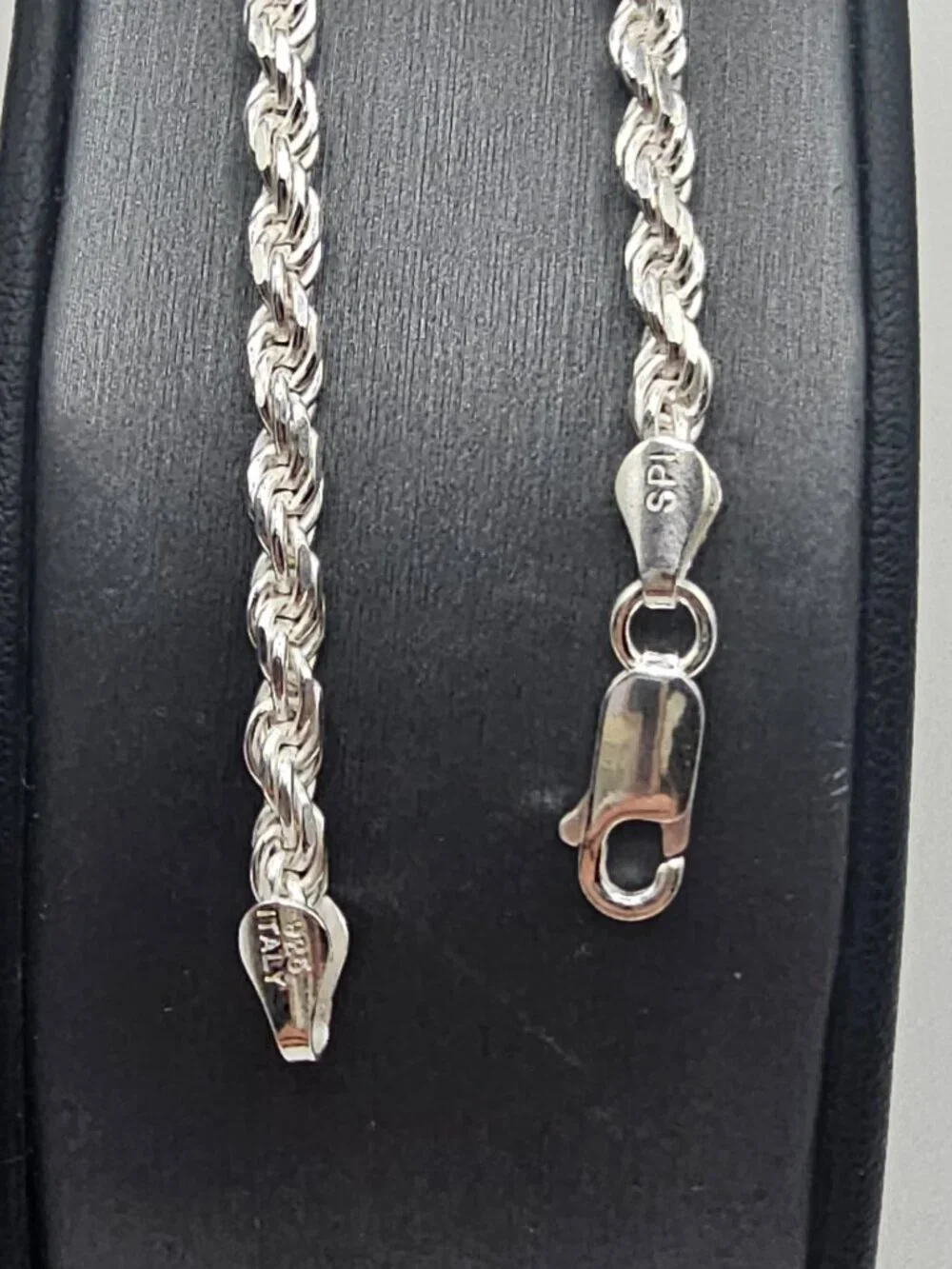 Sterling Silver 925 High Polished Diamond Cut Rope Bracelet 3.4mm 9 inches